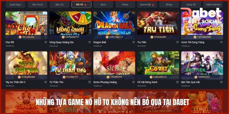 Những tựa game nổ hũ to không nên bỏ qua tại DABET