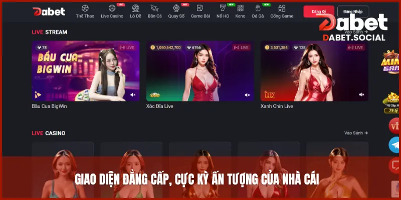 Giao diện đẳng cấp, cực kỳ ấn tượng của nhà cái