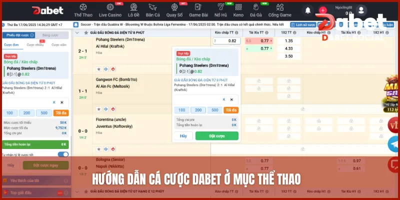 Hướng dẫn cá cược DABET ở mục thể thao