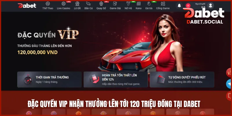 Đặc quyền VIP nhận thưởng lên tới 120 triệu đồng tại DABET