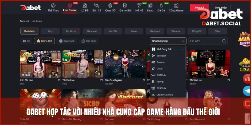 DABET hợp tác với nhiều nhà cung cấp game hàng đầu thế giới