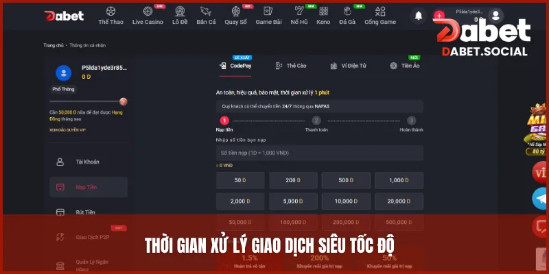 Thời gian xử lý giao dịch siêu tốc độ, người chơi tại DABET không cần đợi lâu